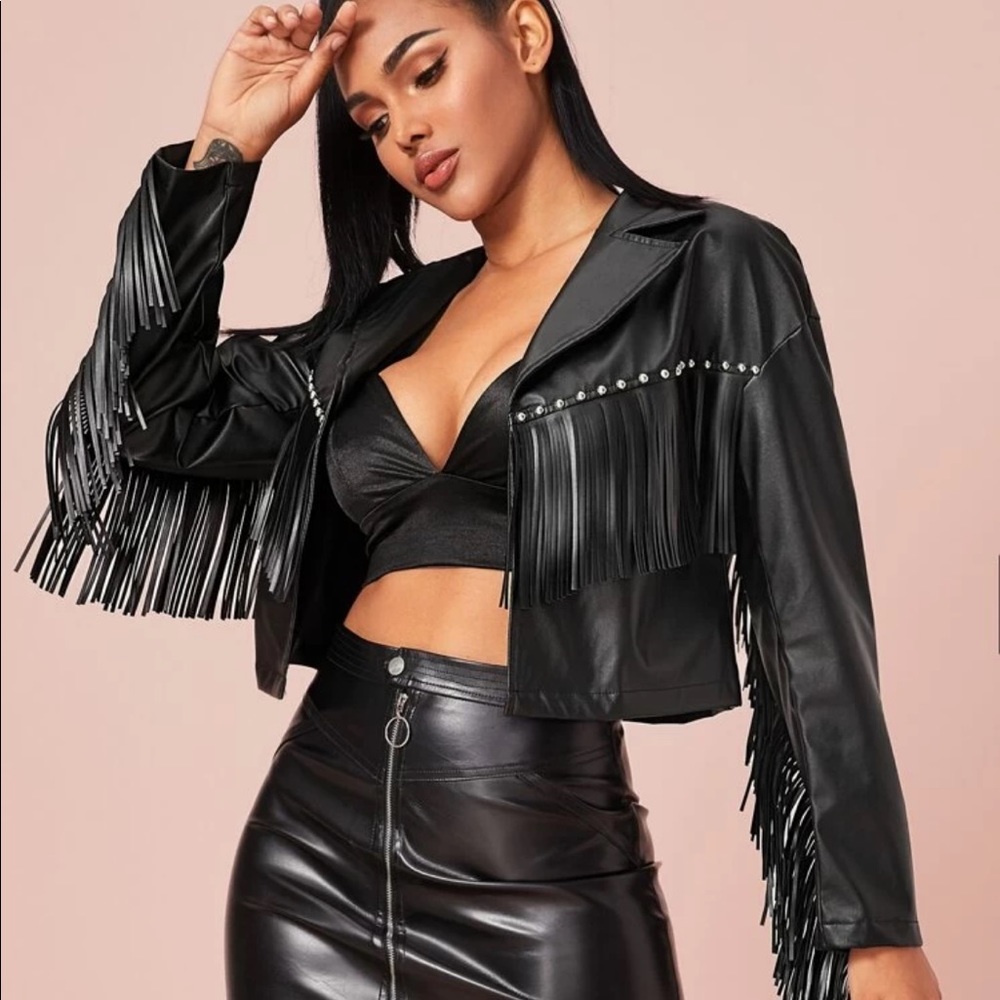 Fringe Trim Leather Jacket